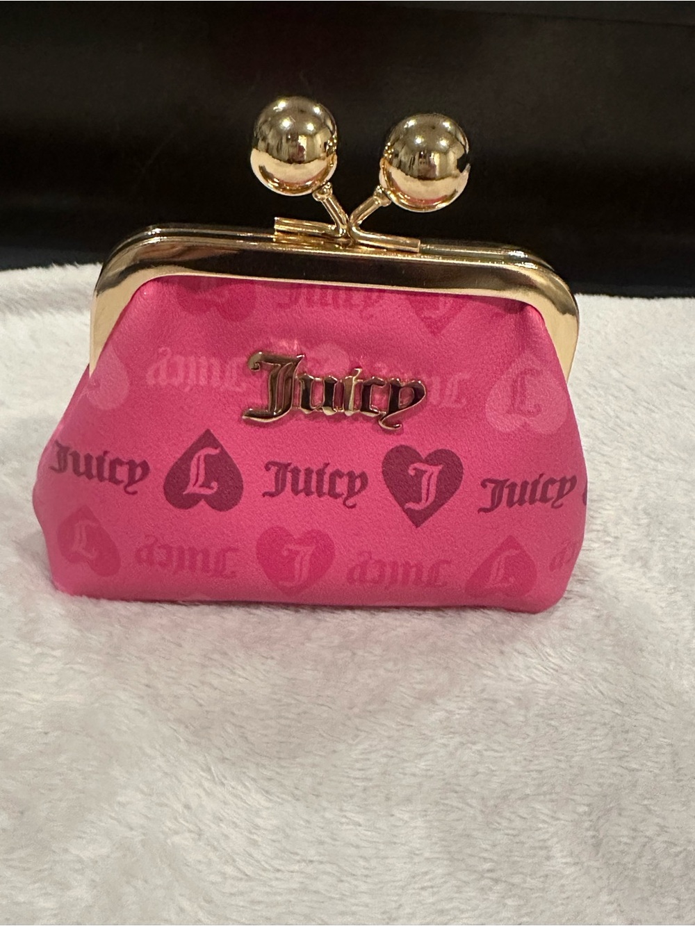 Juicy Couture Pink Kiss-Lock Coin Purse with Gold Hardware